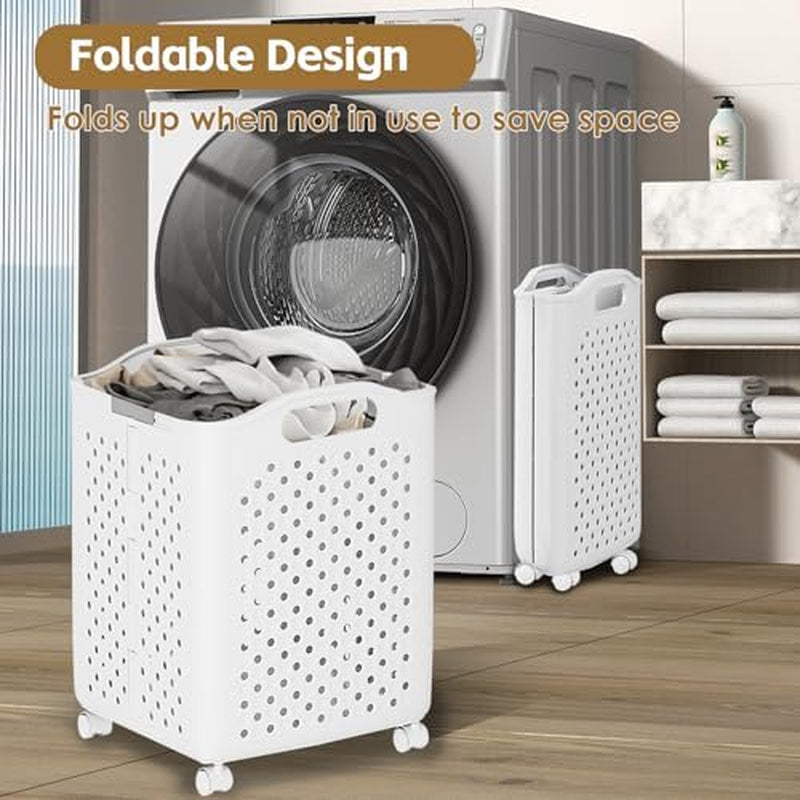 Collapsible Laundry Basket 57L – Rolling Hamper with Wheels – image 6
