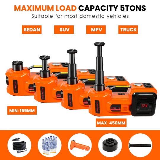 Electric Car Jack Kit – 5 Ton 12V Jack, Impact Wrench & Inflator