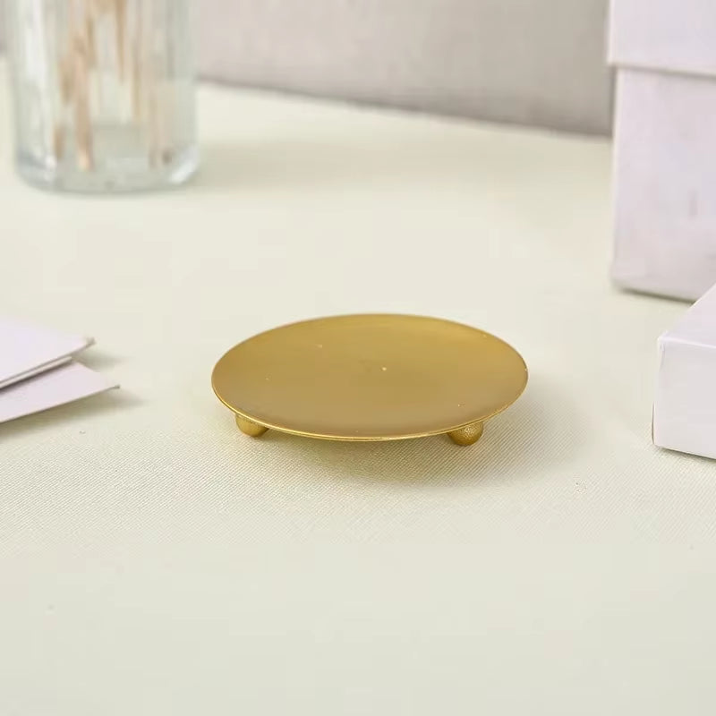 Candle Holder Dish - Round Iron Tray, Gold or Black