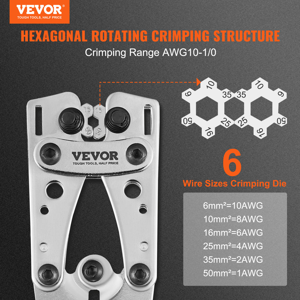 Battery Lug Crimping Tool, AWG 10-1/0 Cable Crimper with Connectors – image 3