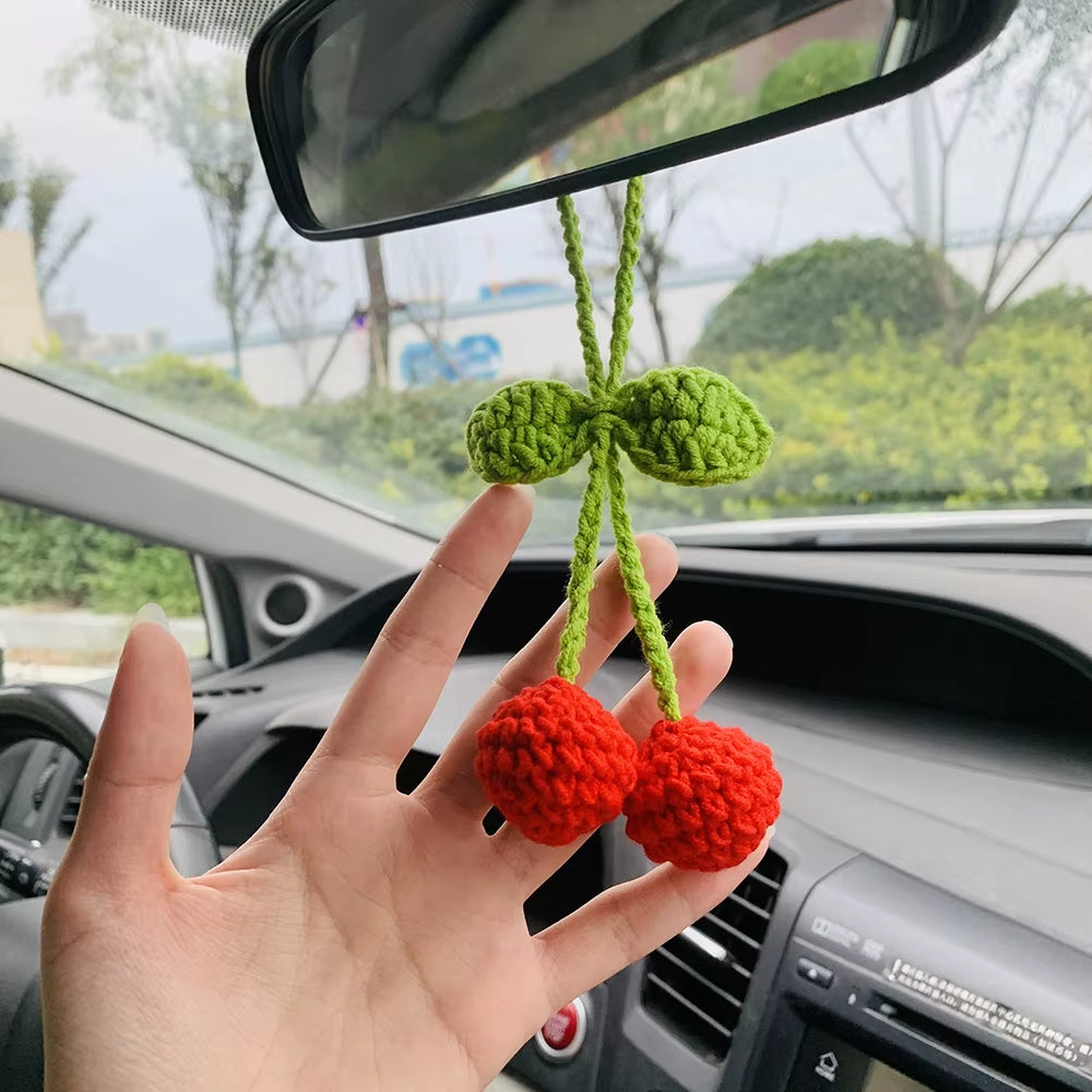 Cherry Flower Car Mirror Charm – Cute Rearview Hanging Decor – image 2