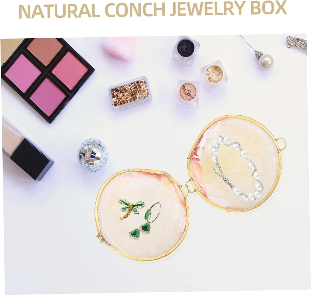 Shell Inlay Ring Box – Pink Natural Shell Jewelry Case – image 5