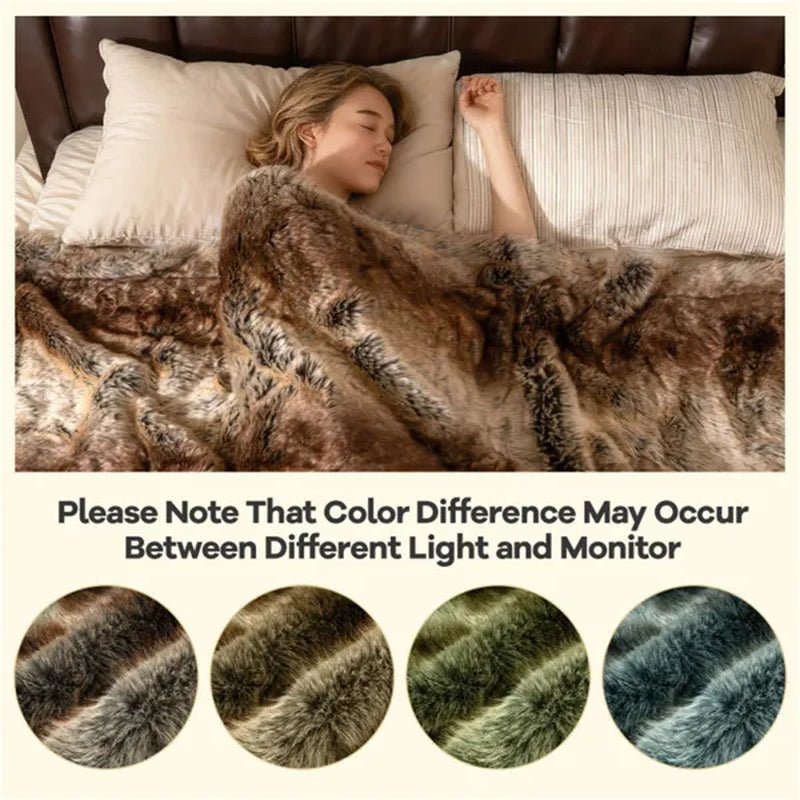 Faux Raccoon Fur Throw Blanket 60 x 80 In, Mink-Lined, Coffee – image 9