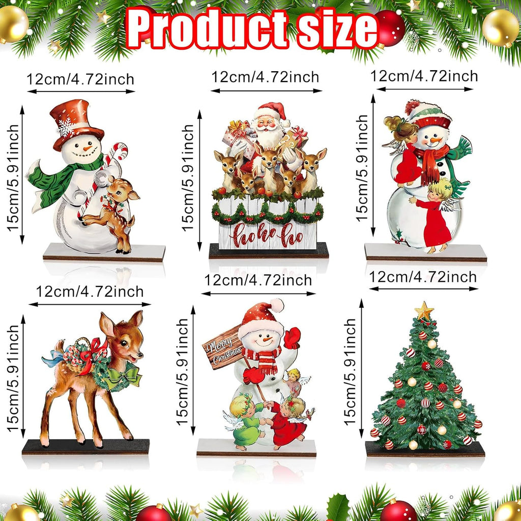 Wooden Christmas Table Centerpieces, Snowman and Reindeer, 6 Pack – image 3