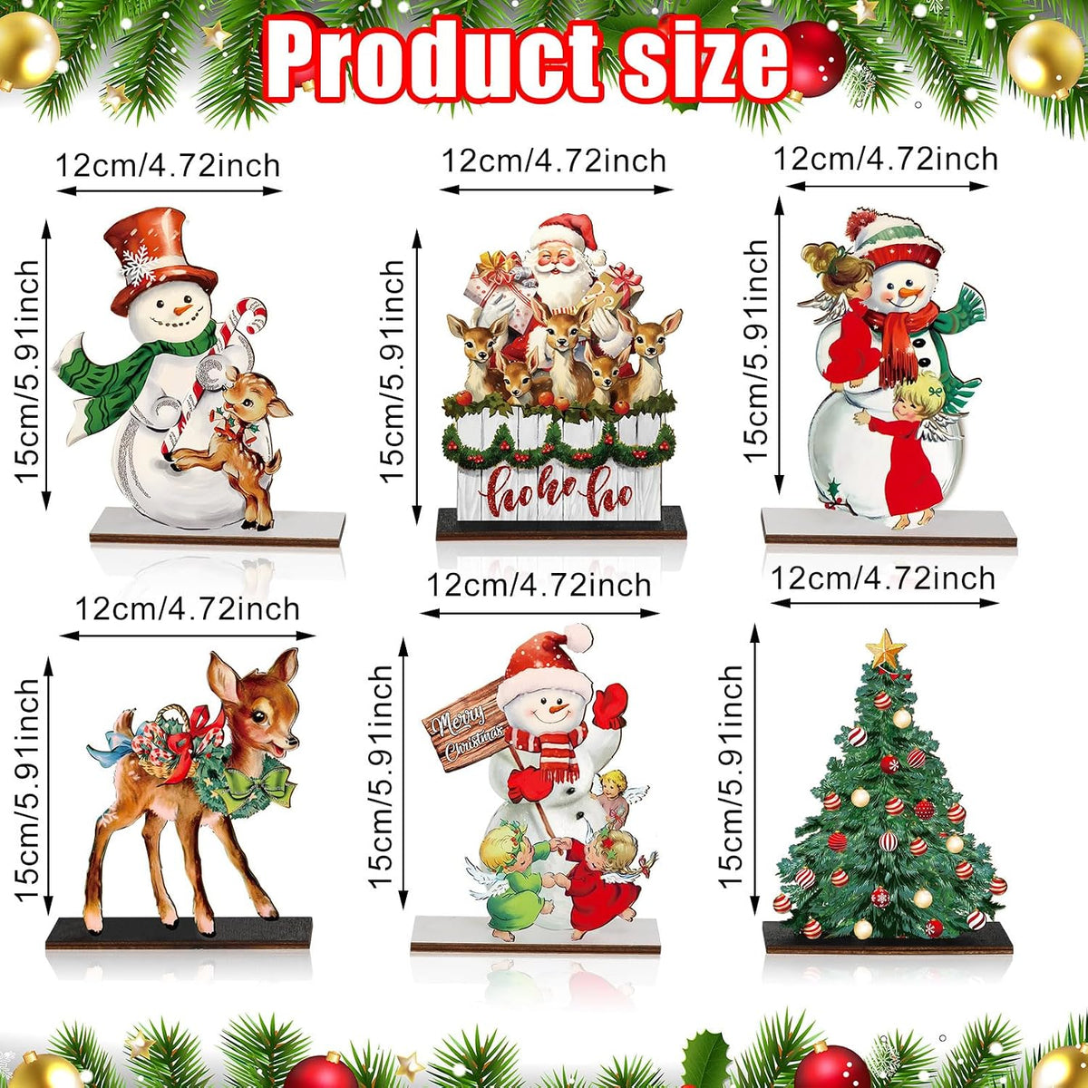 Wooden Christmas Table Centerpieces, Snowman and Reindeer, 6 Pack – image 3