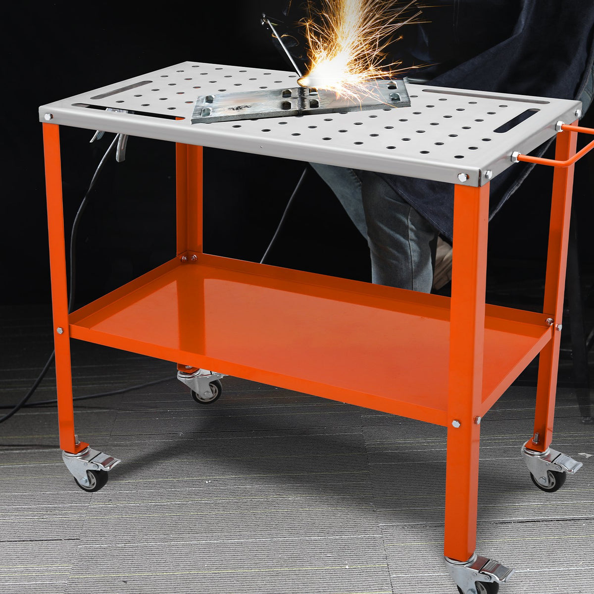Welding Table on Wheels – 1200 lb Steel Workbench with Locking Casters – image 4