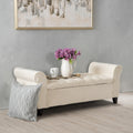 Tufted Storage Bench with Rolled Arms, 50 in Ivory Fabric – image 1