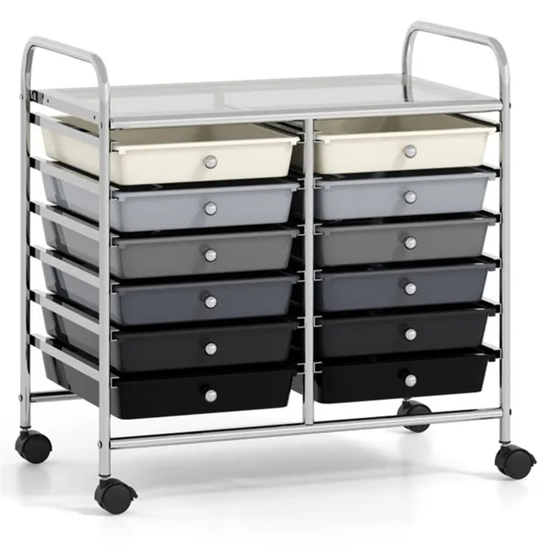 Rolling Storage Cart with 12 Drawers, 2-Row Organizer on Wheels, Gray – image 4