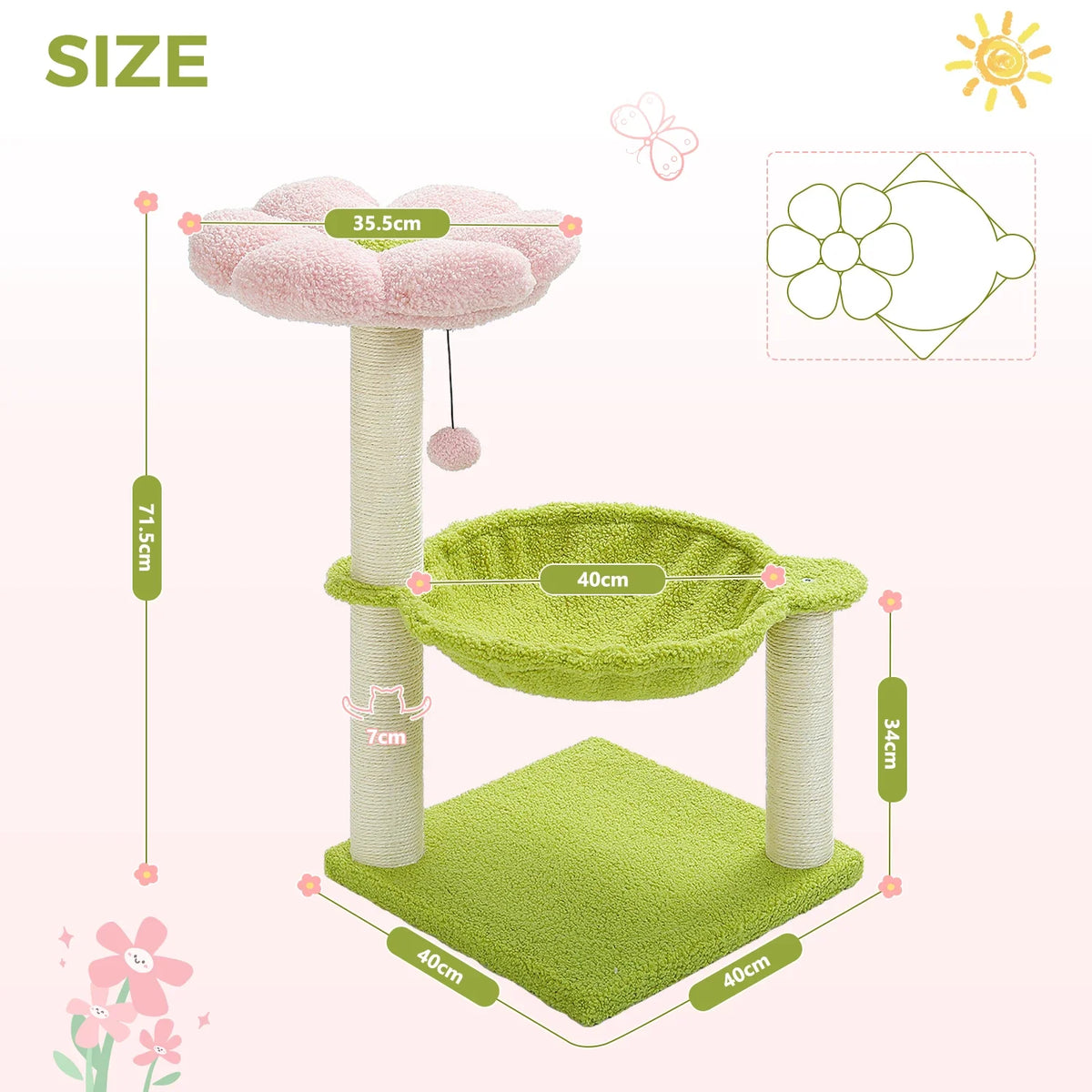 Flower Cat Tree with Large Hammock and Sisal Scratching Posts – image 6