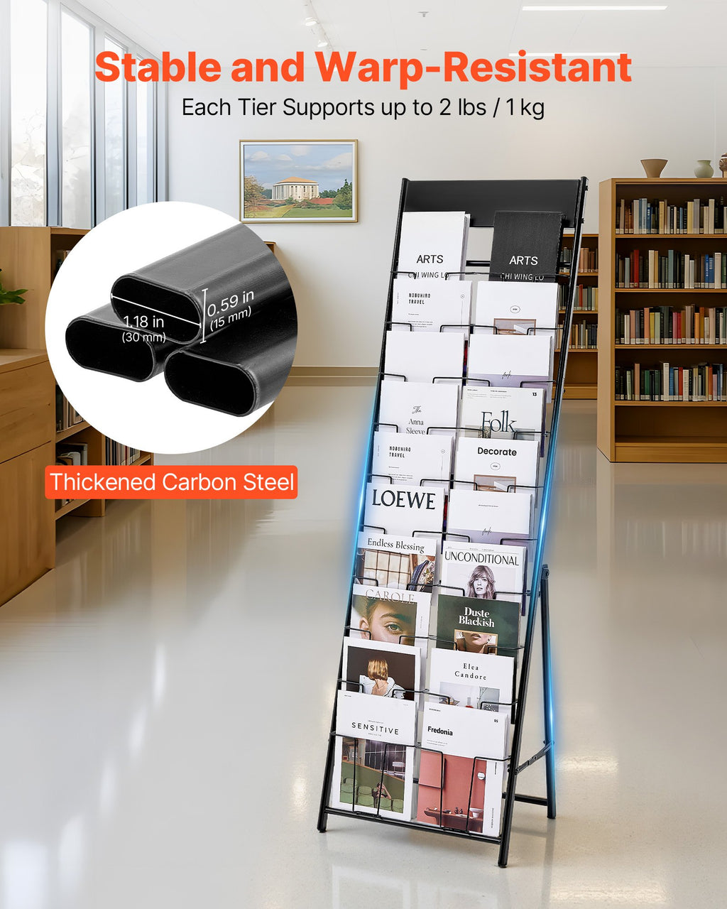 20-Pocket Floor Standing Brochure Display Rack, Metal Literature Stand – image 3