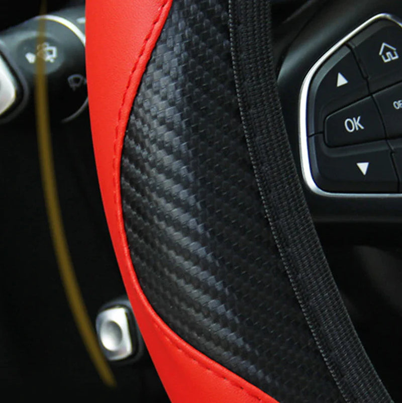Steering Wheel Cover, Red & Black Carbon Fiber PU Leather, 15 in – image 13