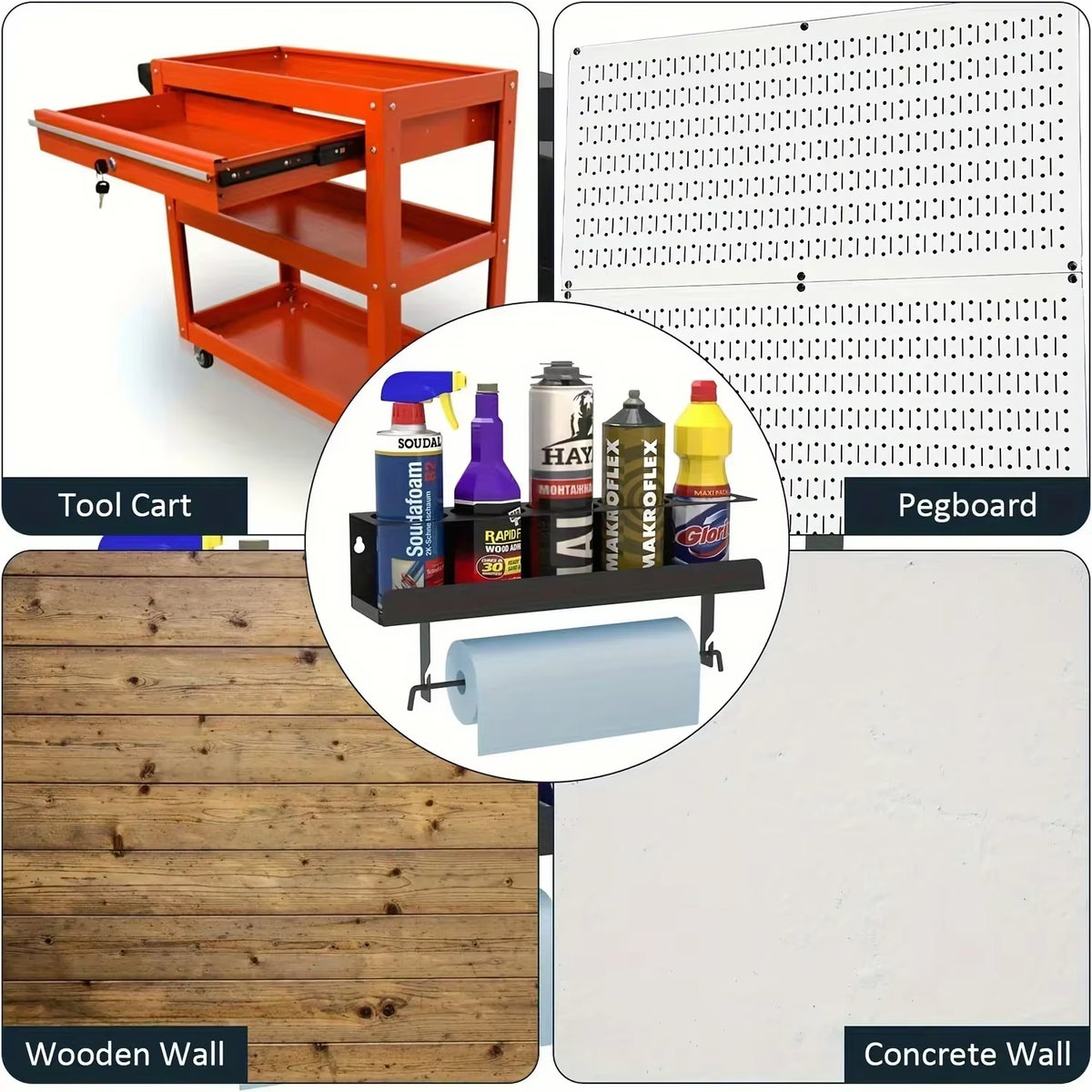 Wall Mount Spray Can Holder Rack, Steel Garage Bottle Organizer – image 5