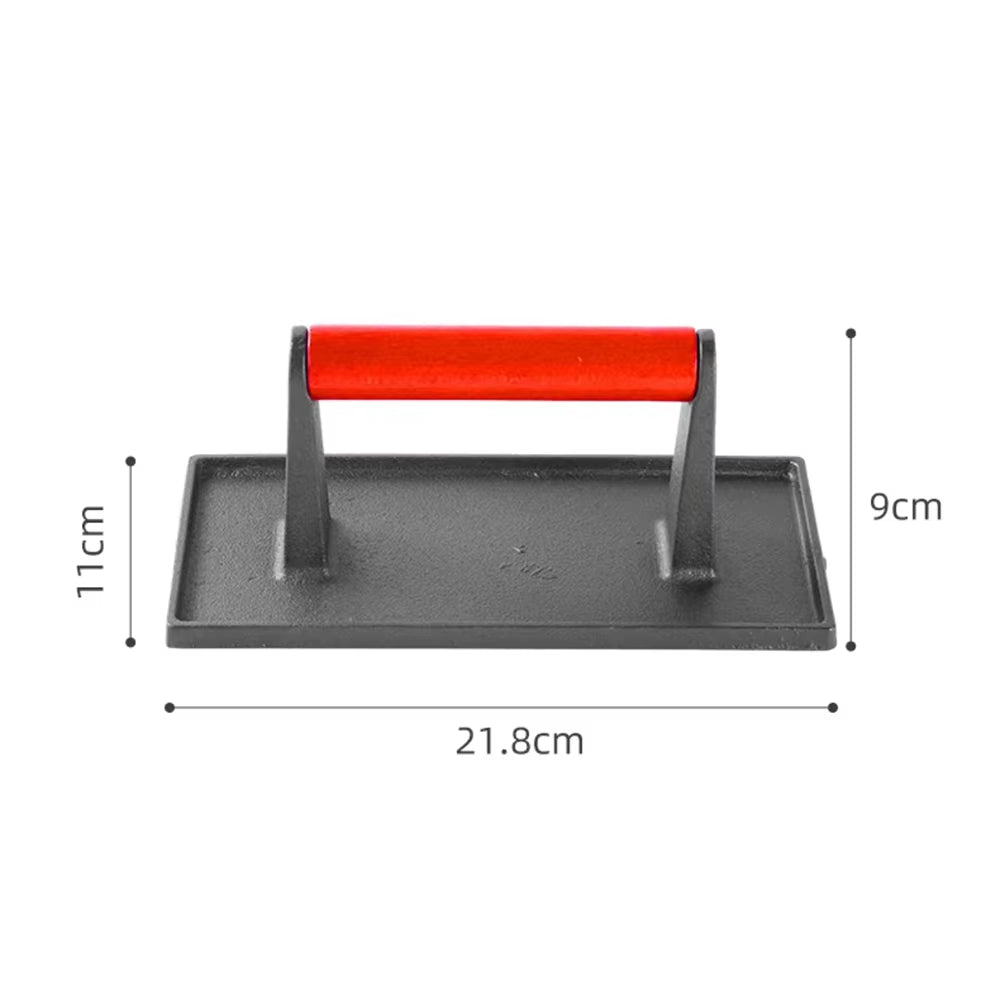 Bacon Press, Cast Iron Grill Press with Wood Handle for Steak