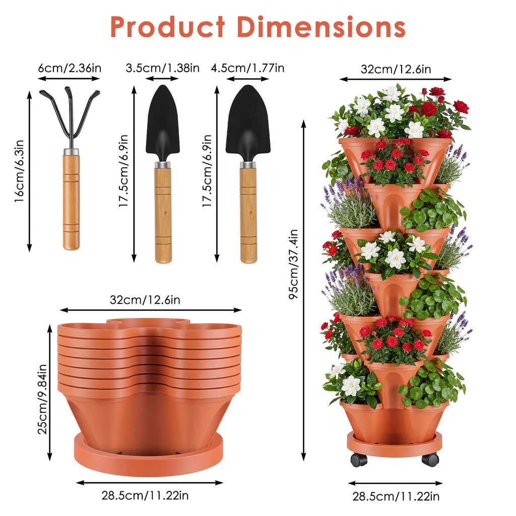 7-Tier Stackable Vertical Planter Tower with Wheels and Tools – image 4