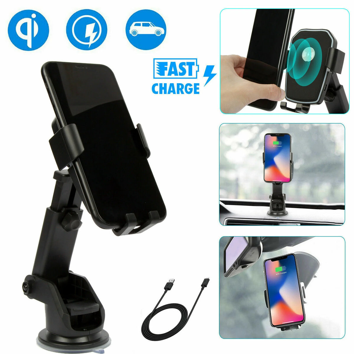 Wireless Car Charger Mount, Qi Fast Charging Phone Holder – image 2