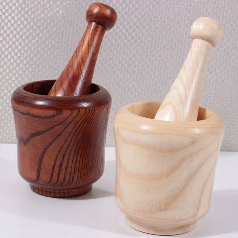 Mortar and Pestle Set, Natural Wood Spice & Garlic Grinder Bowl – image 2