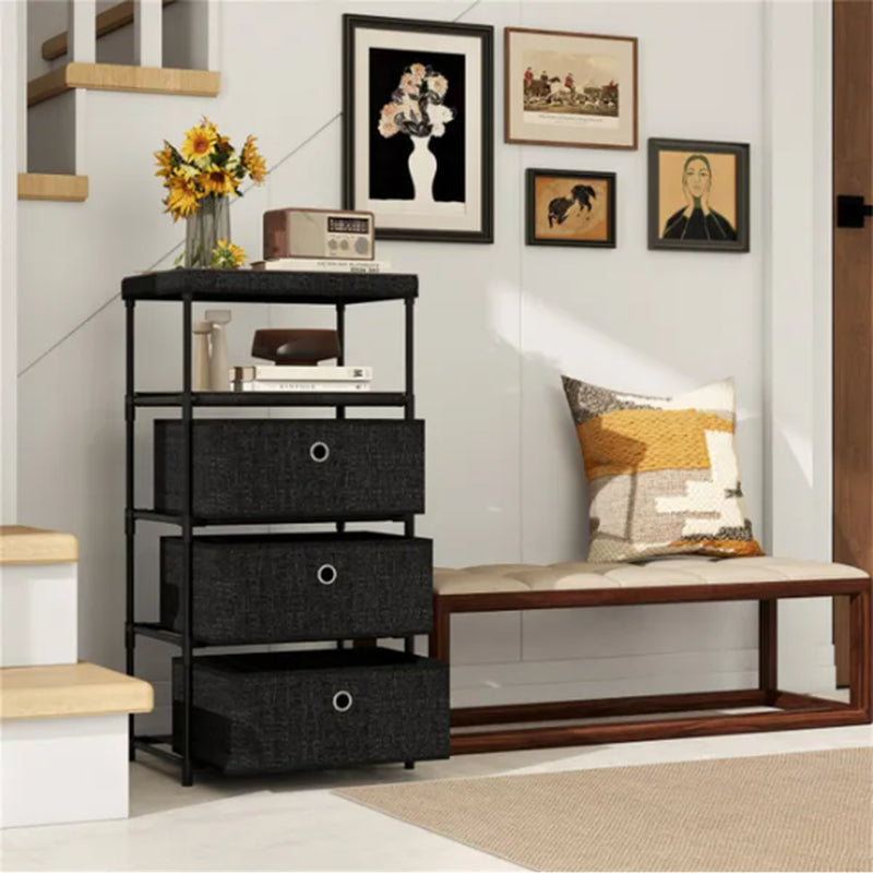 3-Drawer Fabric Storage Tower with Wood Top and Metal Frame – image 1