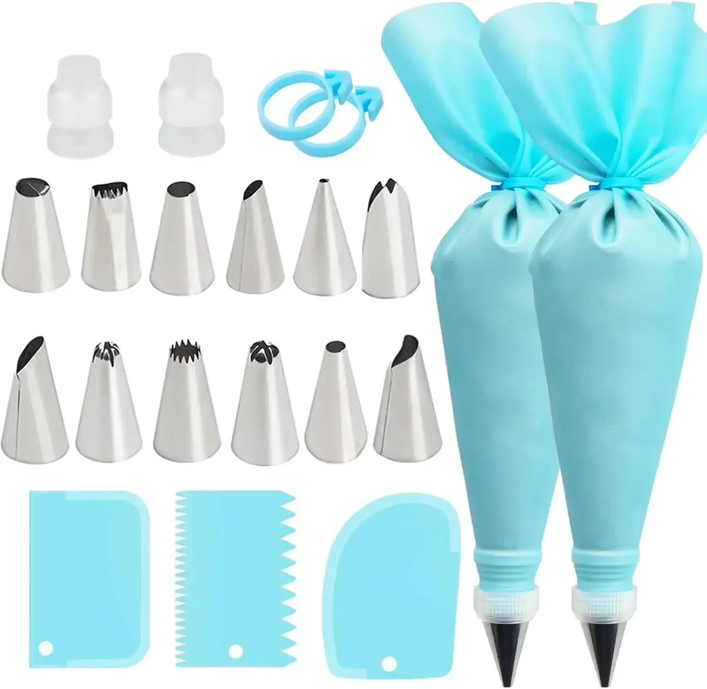 Cake Decorating Piping Bag Set - 12 Stainless Tips, Reusable Bags – image 2