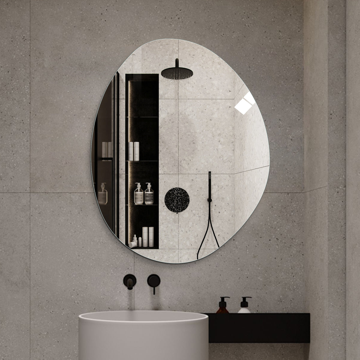 Asymmetrical Frameless Bathroom Wall Mirror, 40 x 32 Inch – image 3