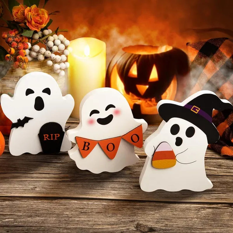 Halloween Tiered Tray Decor, Wooden Ghost Signs Set of 3 – image 2