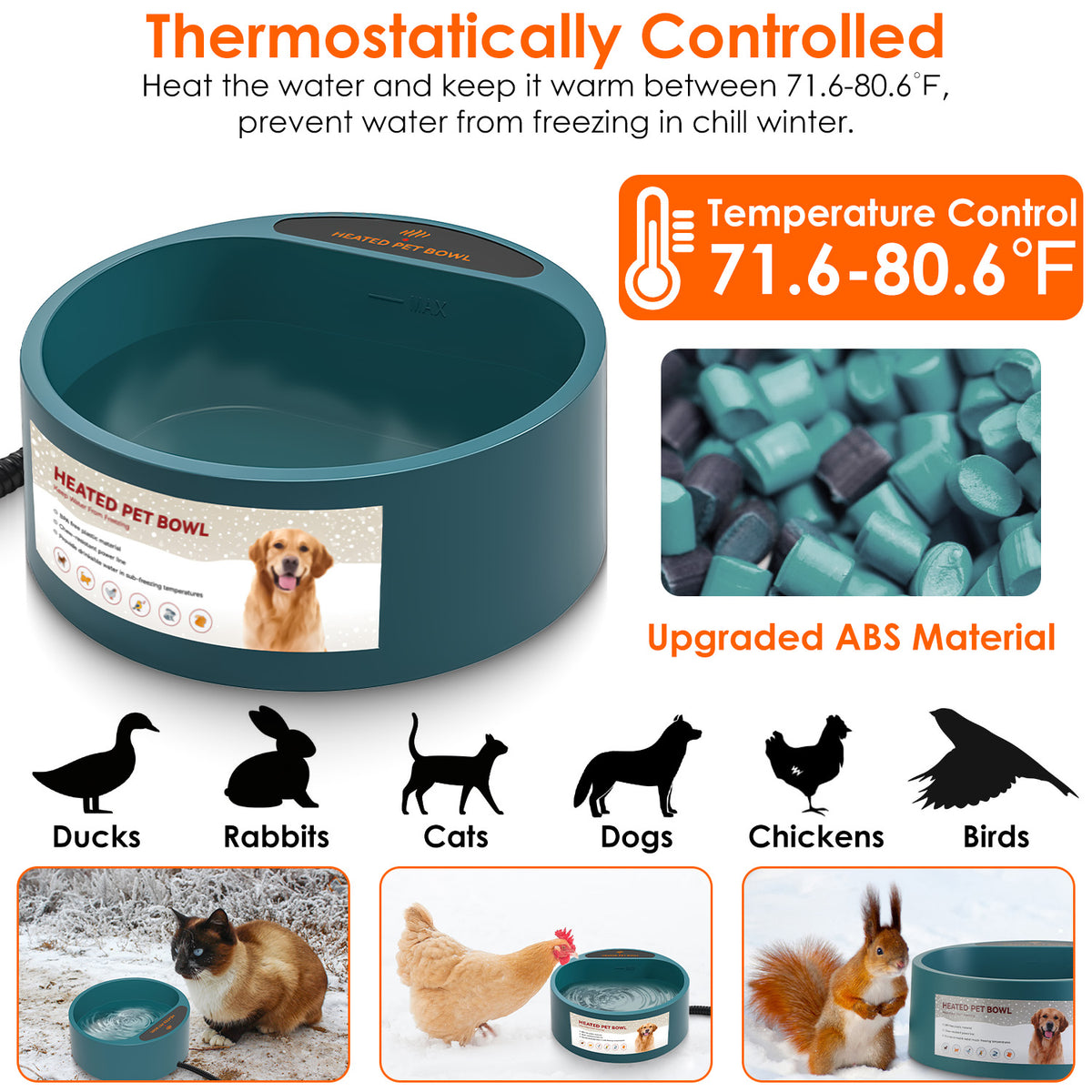 Heated Pet Water Bowl 74oz Thermostatic Outdoor Dog Cat Bowl – image 7
