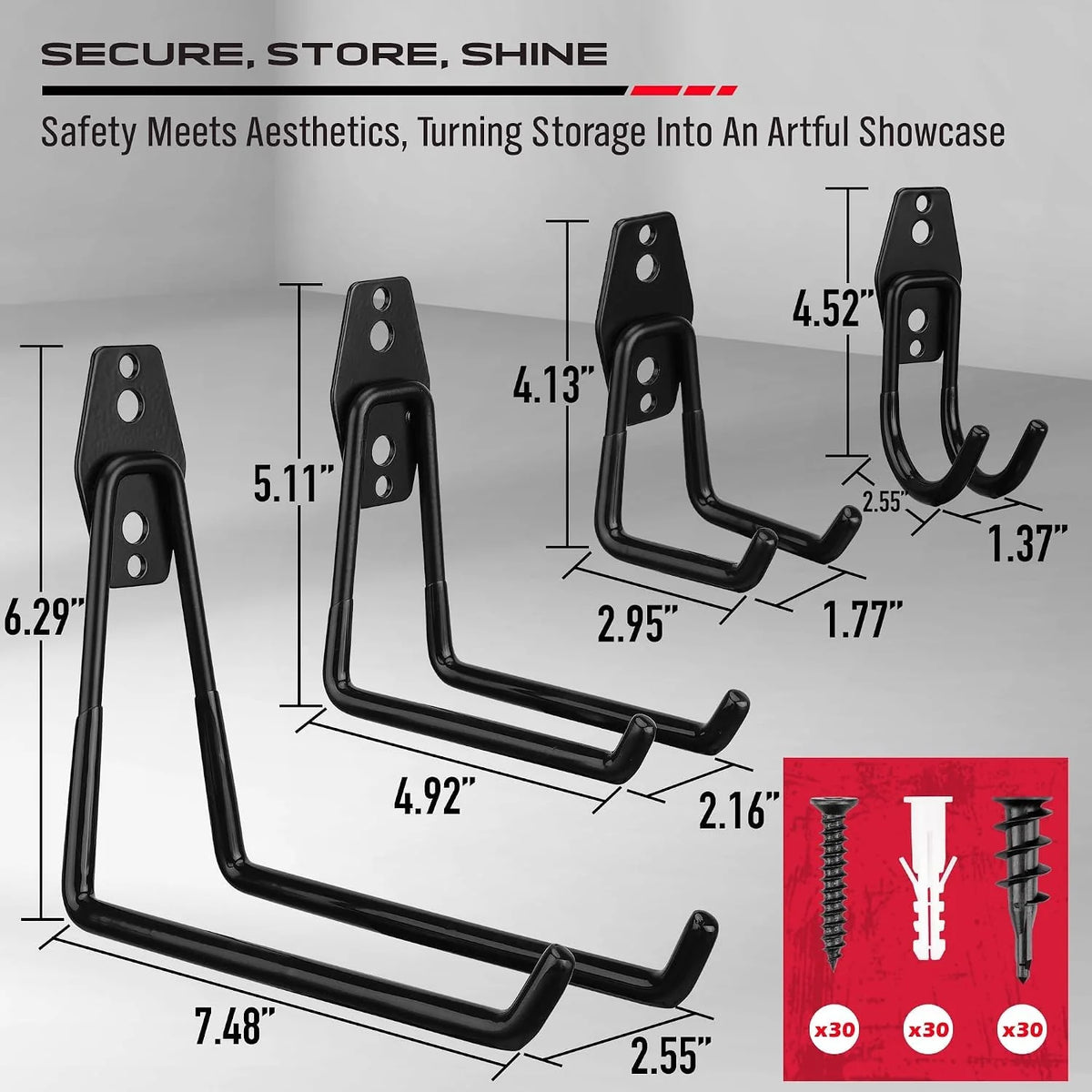 Garage Storage Hooks 30 Pcs Heavy Duty Steel Wall Hooks Set – image 3