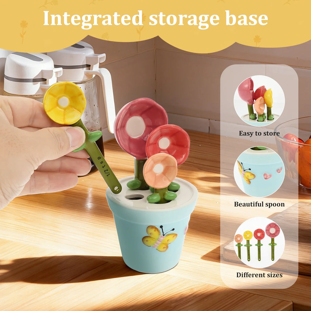 Ceramic Measuring Spoons - 4 Piece Flower Set with Base – image 5