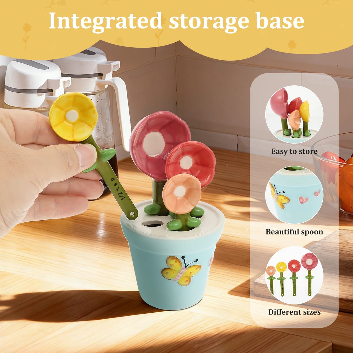 Ceramic Measuring Spoons - 4 Piece Flower Set with Base – image 5
