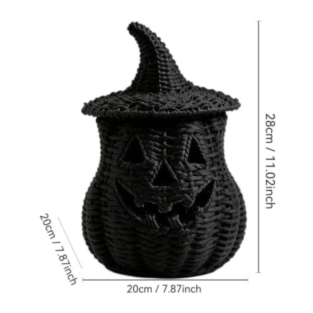 Wicker Pumpkin Lantern 11 in, Handwoven Rattan Halloween Decor – image 3
