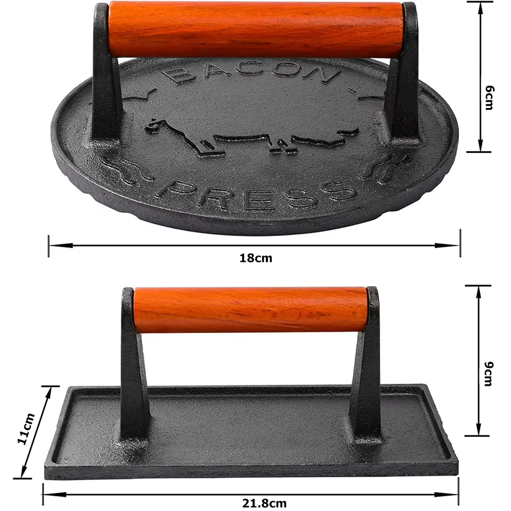Bacon Press, Cast Iron Grill Press with Wood Handle for Steak – image 3