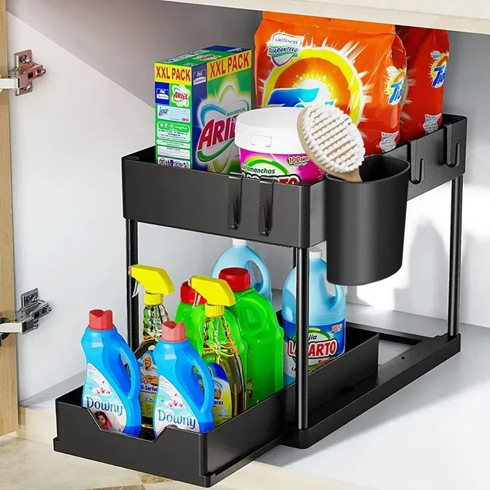Under Sink Organizer - 2 Tier Sliding Pull-Out Basket Rack