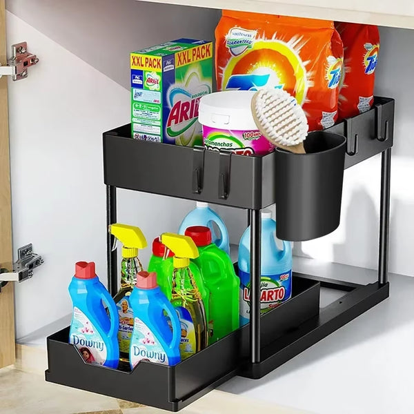 Under Sink Organizer - 2 Tier Sliding Pull-Out Basket Rack
