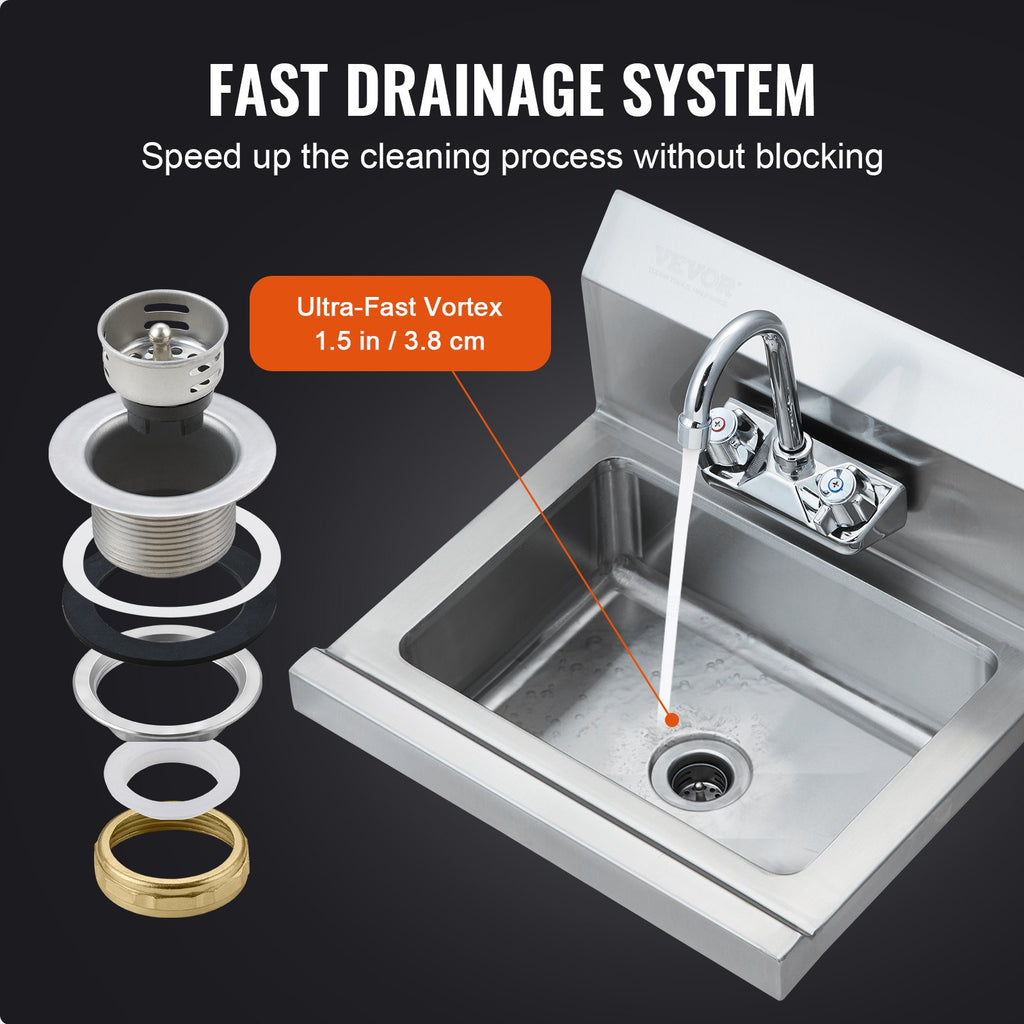 Wall-Mount Stainless Steel Hand Sink with Faucet, 17 x 12.8 In – image 5