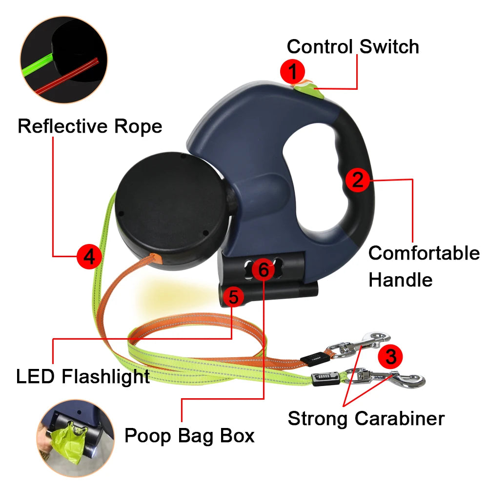 Dual Retractable Dog Leash 3M – Reflective No-Tangle Lead – image 5