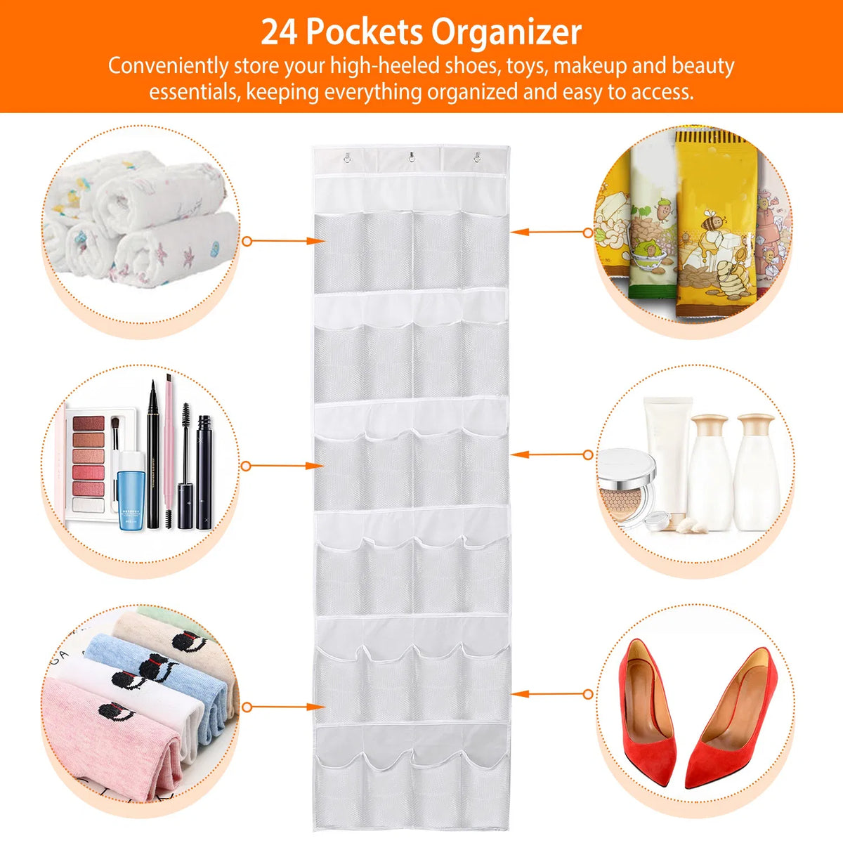 Over the Door Shoe Organizer - 24 Clear Pockets with Metal Hooks – image 10
