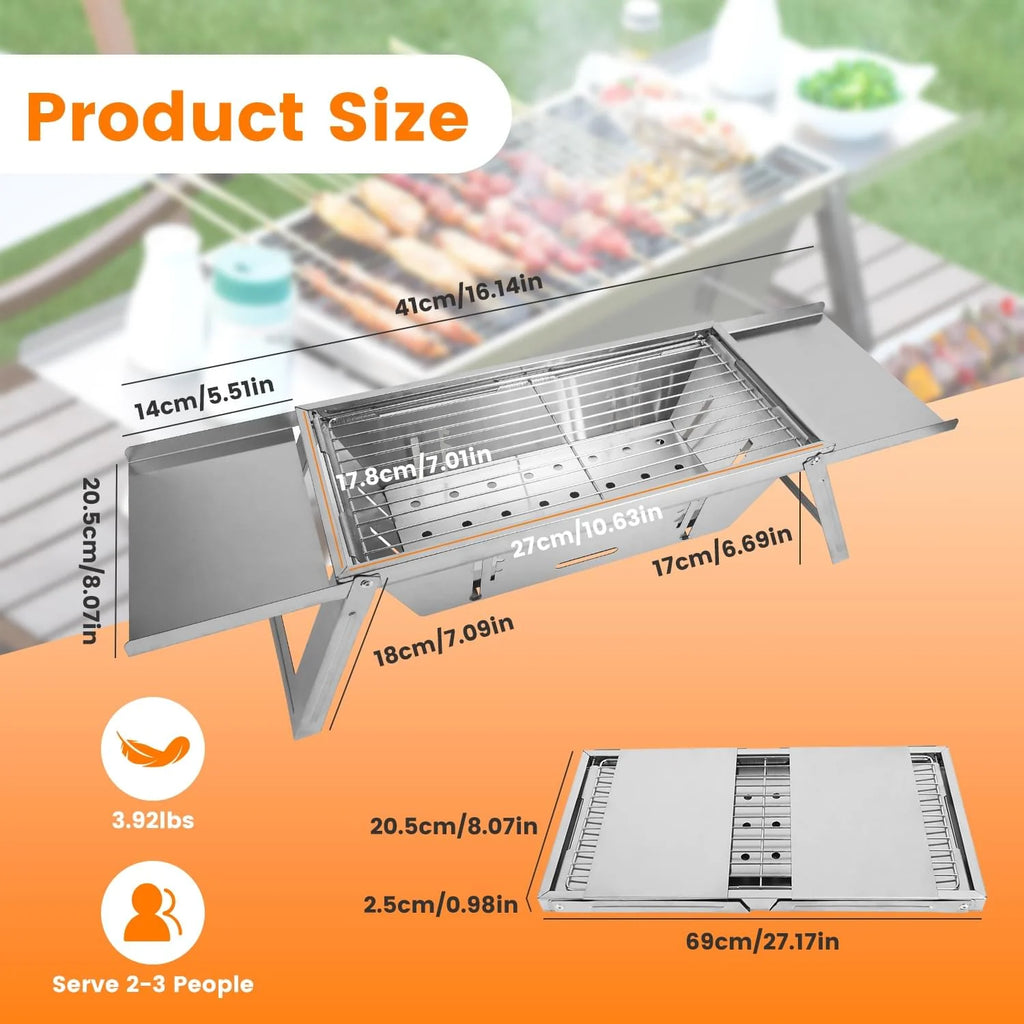 Portable Charcoal Grill and Fire Pit, 3-in-1 Folding Stainless Steel – image 6