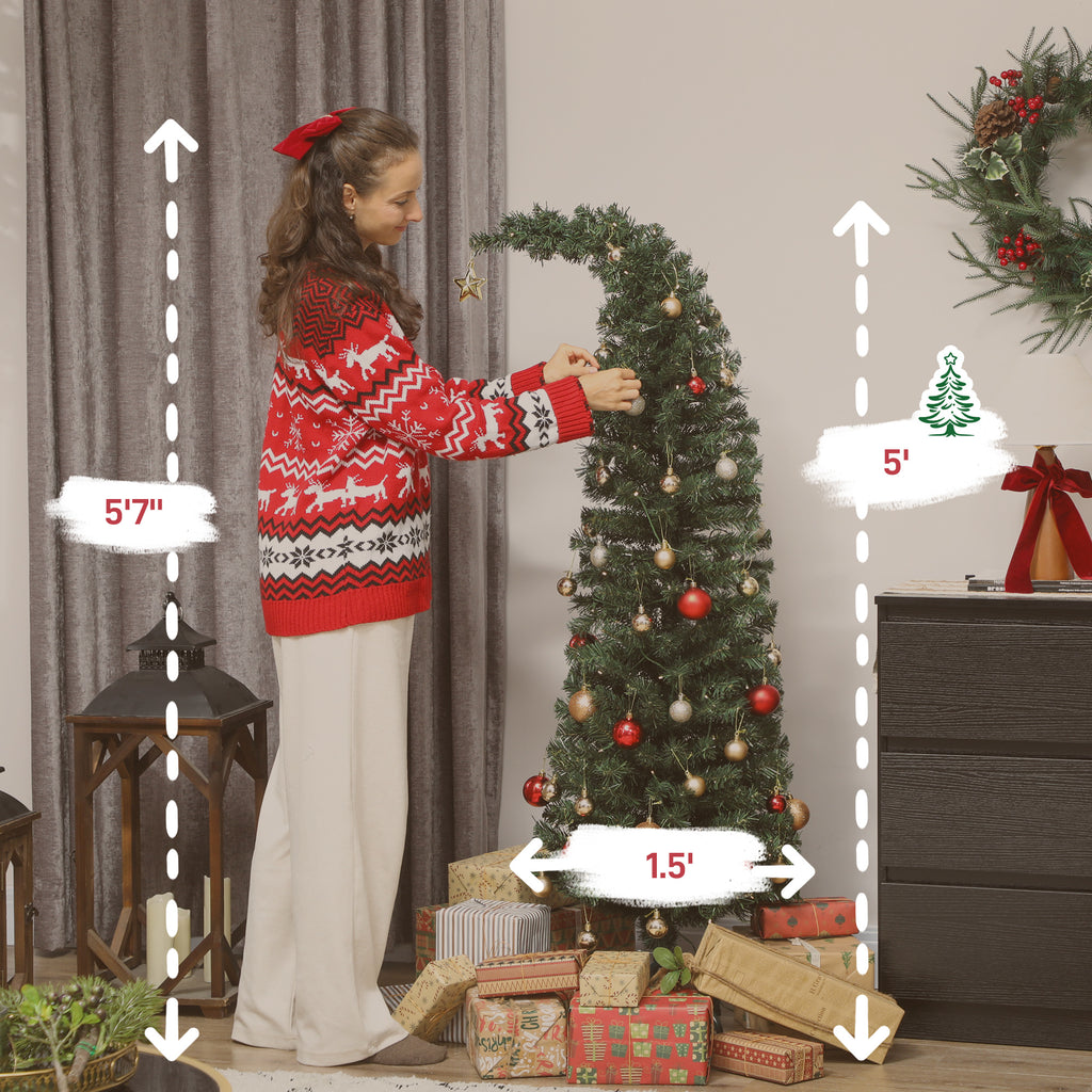 5 Ft Prelit Whimsical Slim Christmas Tree with Bent Top