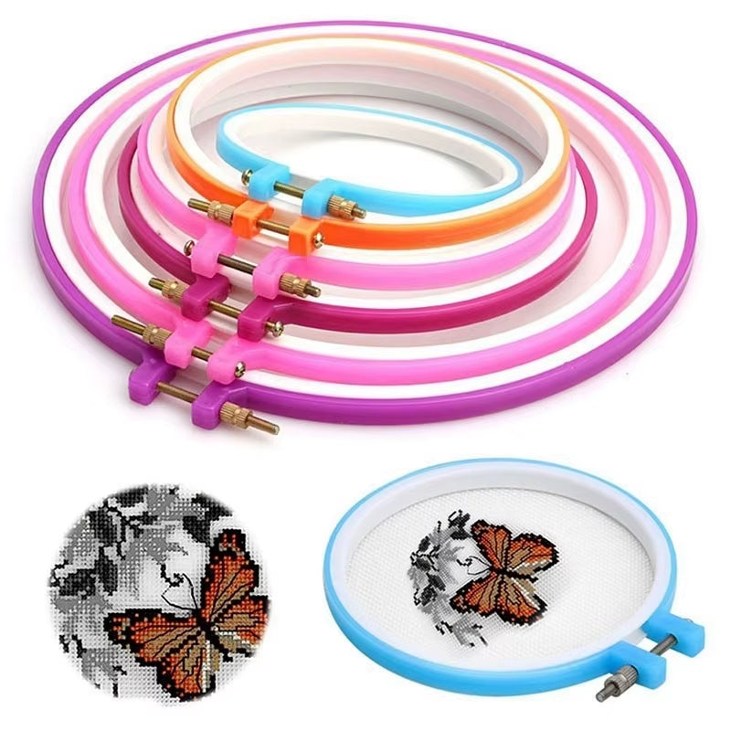 Embroidery Hoop Set 5-Piece Adjustable Plastic Cross Stitch Hoops