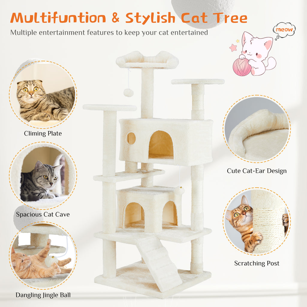 Cat Tree House 54in Multi-Level Climbing Tower with Scratch Posts – image 4