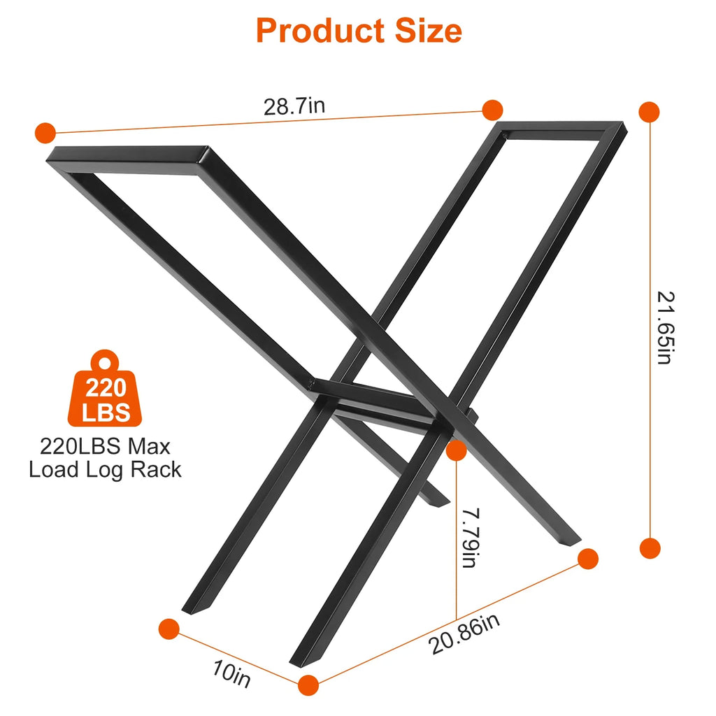 Firewood Log Rack - Foldable X-Frame Steel Wood Holder, 220 lb – image 3