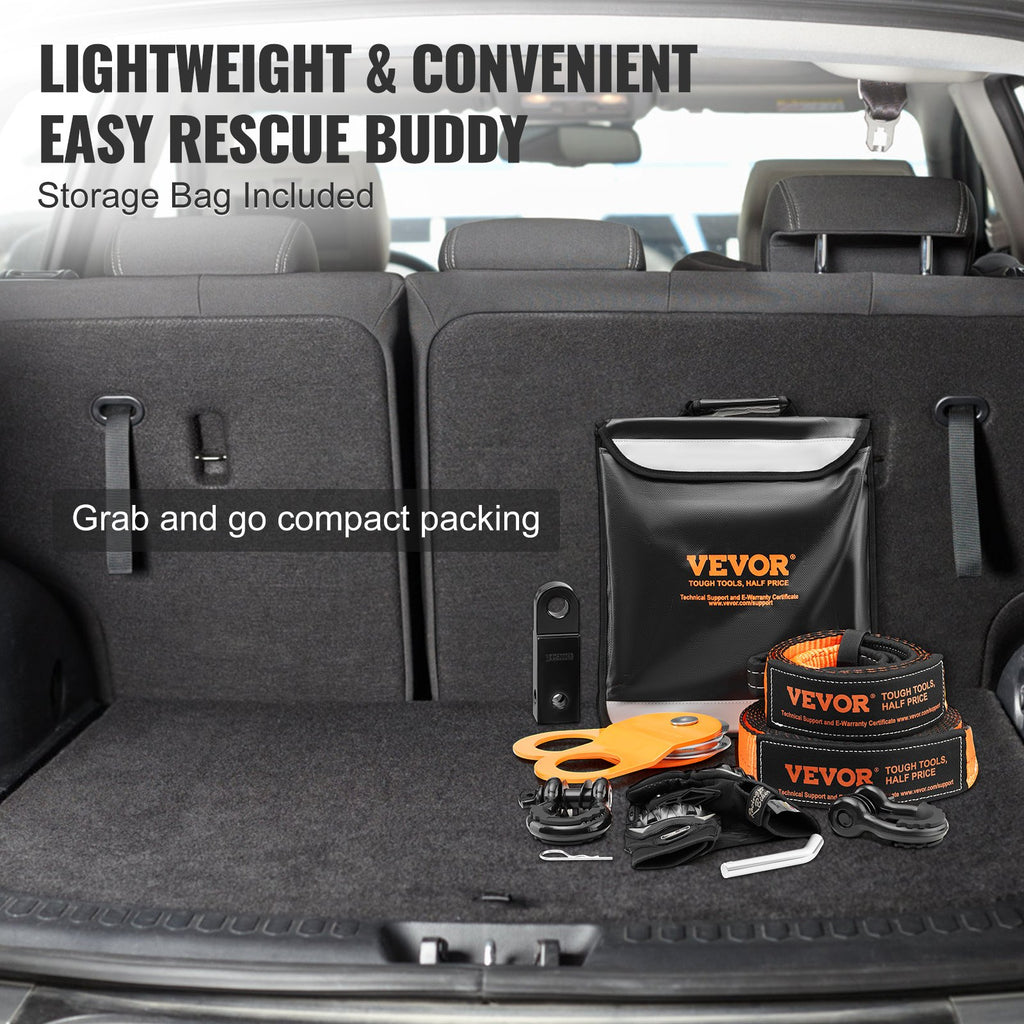 Towing Recovery Kit with Snatch Block, 30,000 lb Straps & Shackles