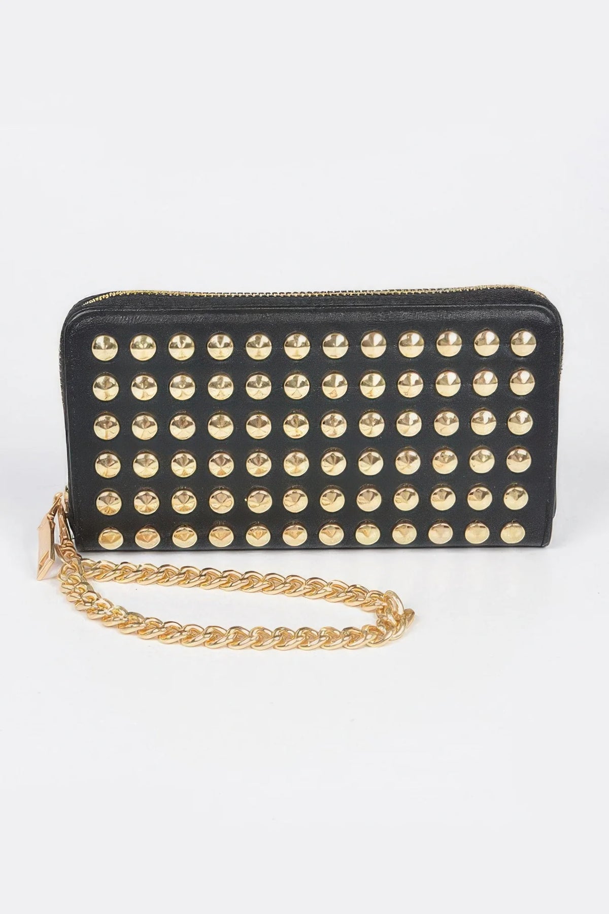 Studded Wallet with Chain Strap, Black Gold or White Gold