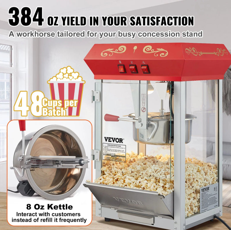 Popcorn Popper Machine 8 Oz Kettle, 850W Countertop Popcorn Maker – image 3