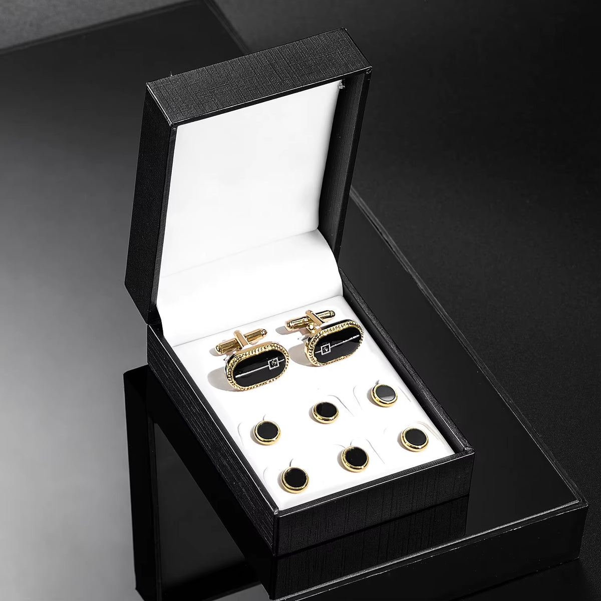 Cufflinks and Shirt Studs Set, Classic Black Formal Tuxedo Set – image 2