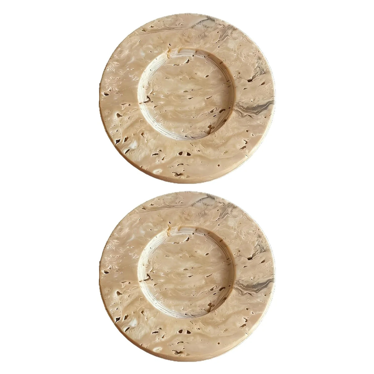 Travertine Candle Holders - Set of 2 Round Stone Trays