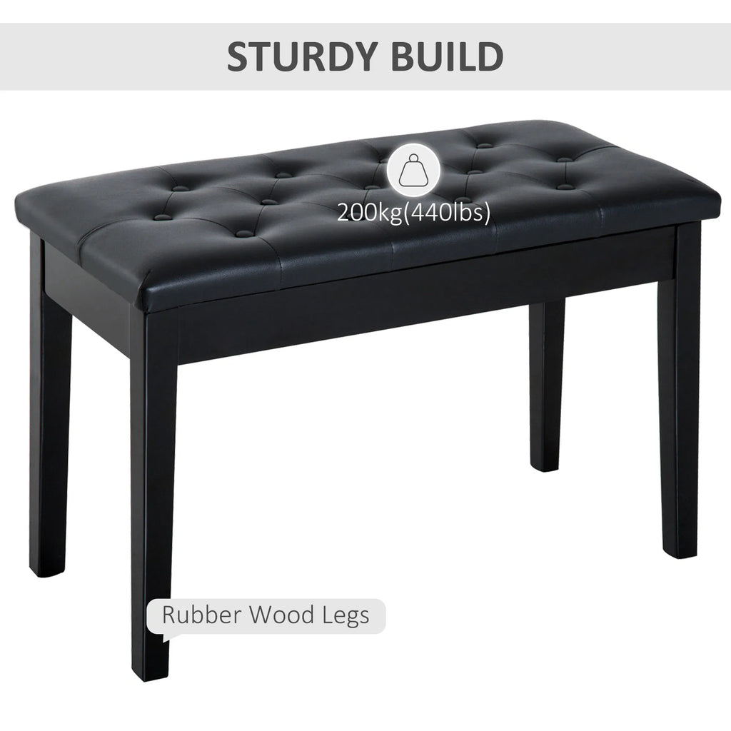 30-Inch Padded Piano Bench with Music Storage – Black