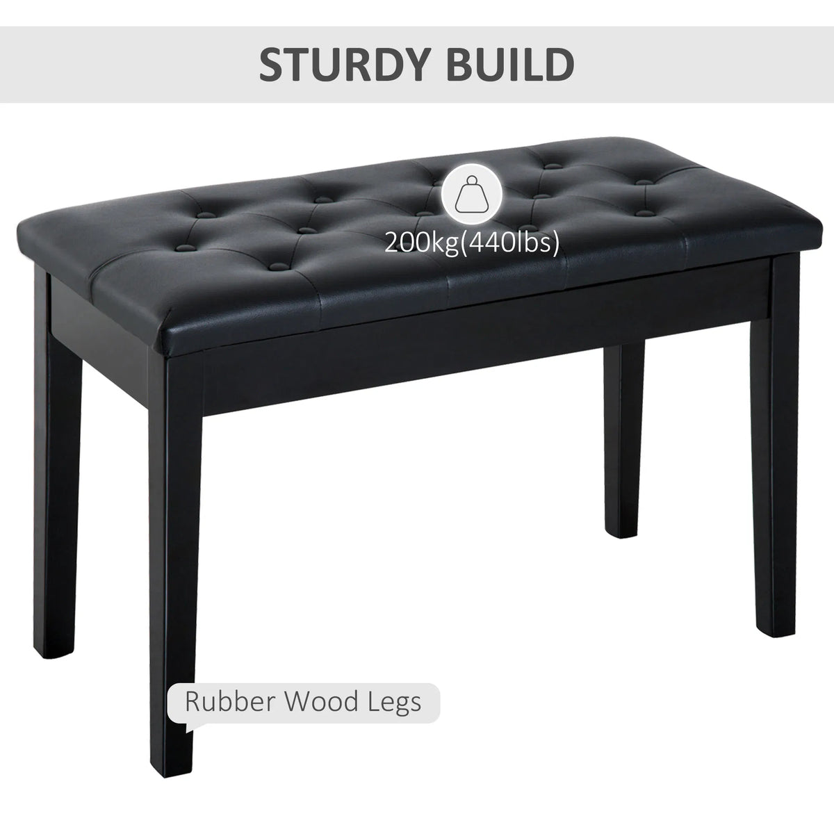 30-Inch Padded Piano Bench with Music Storage – Black