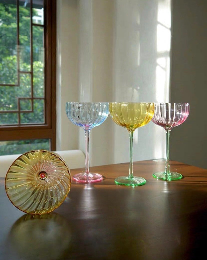 Hand Blown Pastel Cocktail Coupe Glasses, Set of 4 – image 2