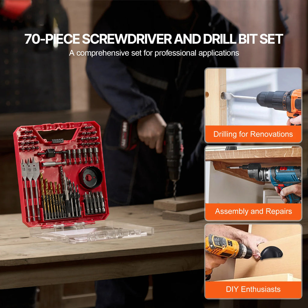 Drill and Driver Bit Set 70 Pieces for Wood Metal Masonry – image 2