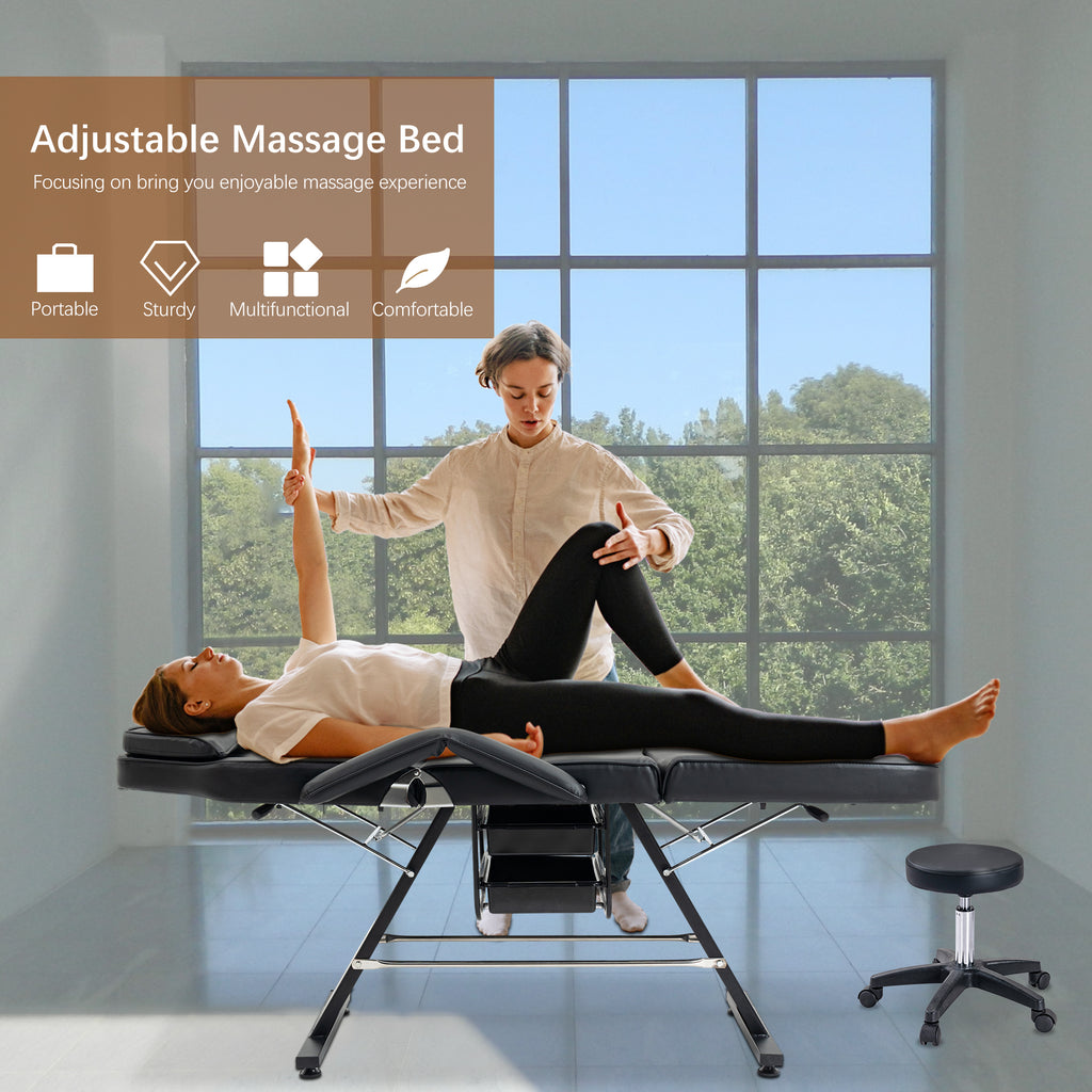 Tattoo and Facial Chair with Hydraulic Stool, 3-Section Salon Bed – image 6